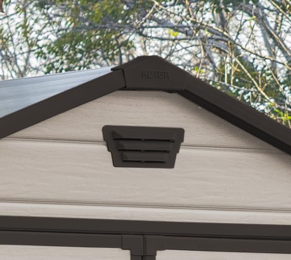 Keter Manor Outdoor Apex Double Door Garden Storage Shed 6 x 5ft Beige Brown Wood effect | Fade Free | All Weather Resistant | Safe and Secure | Zero Maintenance | 15 year Warranty