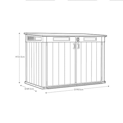 Keter Grande Store Outdoor Double Door Garden Furniture Storage Shed Grey Duotech+ Wood Look and Feel | Fade Free | All Weather Resistant | Safe and Secure | Zero Maintenance