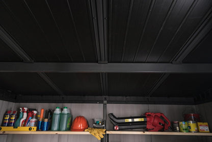 Keter Artisan Outdoor Pent Double Door Garden Storage Shed 7 x 7ft Grey Duotech+ Wood look and feel, Fade Free, All Weather Resistant, Safe and Secure, Zero Maintenance