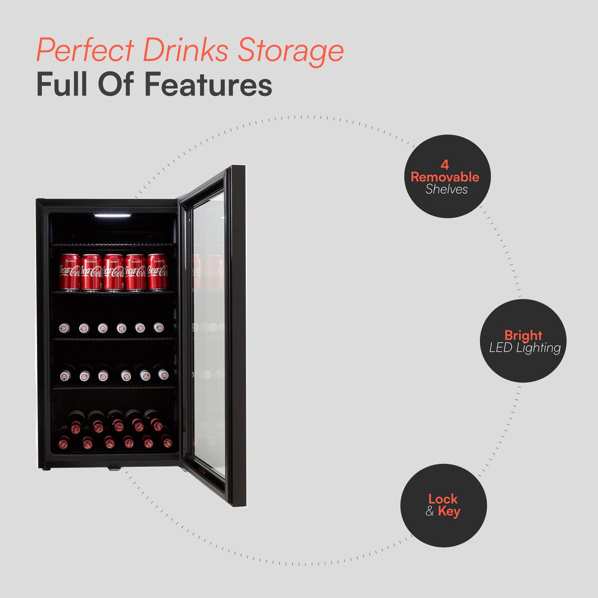Drinks Fridge Beverage Cooler 0°C–10°C Glass Door 39dB