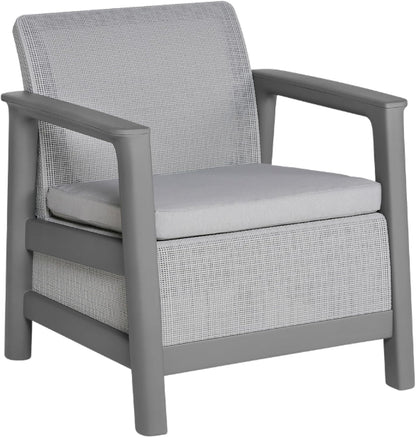 Keter Scandi Linea 4 Seater Garden Lounge Set - Grey | Outdoor Sofa & Armchairs with Storage Table | Weather-Resistant Garden Patio Furniture