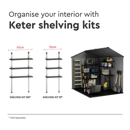 Keter Darwin Outdoor Apex Double Door Garden Storage Shed 6 x 8ft Grey Evotech+ Wood Look and Feel | Fade Free | All Weather Resistant | Safe and Secure | Zero Maintenance | 15 year Warranty