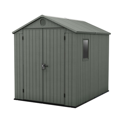 Keter Darwin 6x8ft Outdoor Resin Garden Shed – Green Evotech+ Wood-Look | Waterproof Resin Storage for Tools & Bikes | Double Doors | Lockable | 15 Yr Warranty | Zero Maintenance