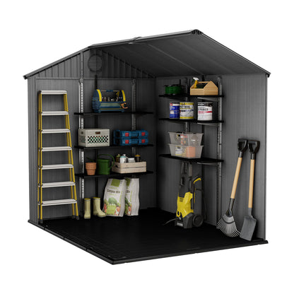 Keter Darwin Outdoor Apex Double Door Garden Storage Shed 6 x 8ft Grey Evotech+ Wood Look and Feel | Fade Free | All Weather Resistant | Safe and Secure | Zero Maintenance | 15 year Warranty