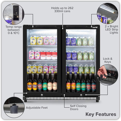 Back Bar Drinks Fridge with Hinged Double Door, 190L Capacity DH272