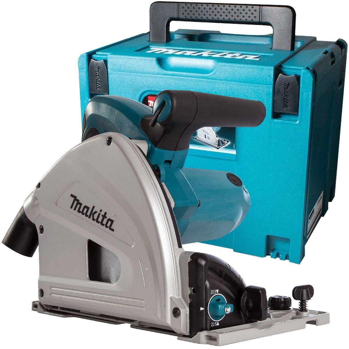 Makita SP6000J2 240V 165mm Plunge Saw + 2 x Rails, Connector Bar, Clamp with Blade & Bag
